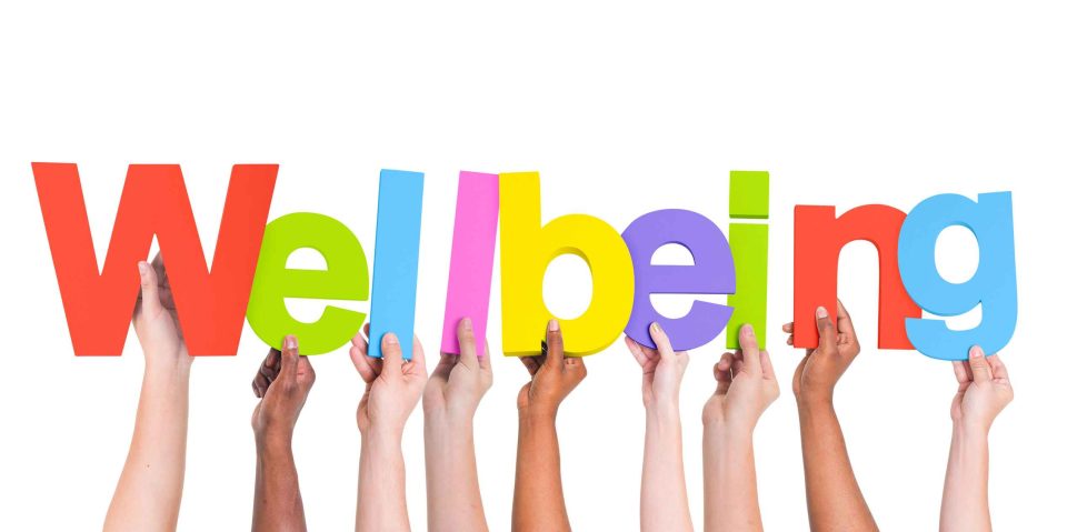 Hands holding up the word Wellbeing